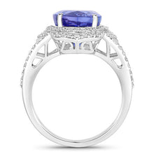 Load image into Gallery viewer, 6.56 Carat Genuine Tanzanite and White Diamond 14K White Gold Ring
