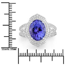 Load image into Gallery viewer, 6.56 Carat Genuine Tanzanite and White Diamond 14K White Gold Ring
