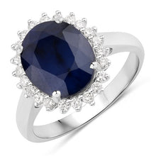 Load image into Gallery viewer, 4.63 Carat Genuine Blue Sapphire and White Diamond 14K White Gold Ring
