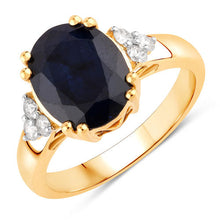 将图片加载到图库查看器，4.50 Carat Genuine Blue Sapphire and White Diamond 14K Yellow Gold Ring
