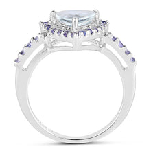 将图片加载到图库查看器，1.41 Carat Genuine Aquamarine &amp; Tanzanite .925 Sterling Silver Ring

