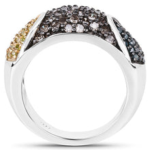 Load image into Gallery viewer, 0.95 Carat Genuine Blue Diamond, Champagne Diamond &amp; Yellow Diamond .925 Sterling Silver Ring
