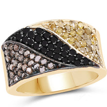 Load image into Gallery viewer, 14K Yellow Gold Plated 1.25 Carat Genuine Black Diamond, Champagne Diamond &amp; Yellow Diamond .925 Sterling Silver Ring
