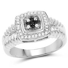 Load image into Gallery viewer, 0.19 Carat Genuine Black Diamond and White Diamond .925 Sterling Silver Ring
