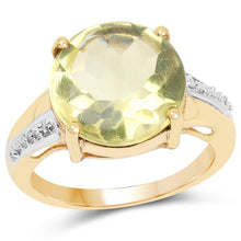 将图片加载到图库查看器，14K Yellow Gold Plated 9.26 Carat Genuine Lemon Topaz Buff Top and White Diamond Brass Ring
