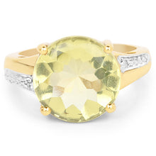 将图片加载到图库查看器，14K Yellow Gold Plated 9.26 Carat Genuine Lemon Topaz Buff Top and White Diamond Brass Ring
