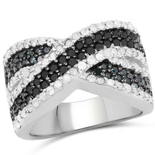 将图片加载到图库查看器，1.57 Carat Genuine Blue Diamond, White Diamond &amp; Black Diamond .925 Sterling Silver Ring
