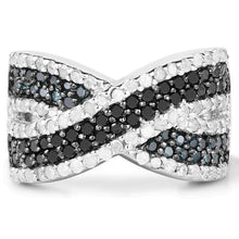 将图片加载到图库查看器，1.57 Carat Genuine Blue Diamond, White Diamond &amp; Black Diamond .925 Sterling Silver Ring
