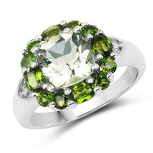 Load image into Gallery viewer, 3.49 Carat Genuine Green Amethyst, Chrome Diopside &amp; White Topaz .925 Sterling Silver Ring
