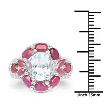 将图片加载到图库查看器，3.54 Carat Genuine Aquamarine, Ruby and White Topaz .925 Sterling Silver Ring
