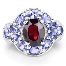 Load image into Gallery viewer, 4.20 Carat Genuine Garnet, Tanzanite &amp; White Topaz .925 Sterling Silver Ring
