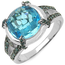 Load image into Gallery viewer, 5.43 Carat Genuine Swiss Blue Topaz &amp; Blue Diamond .925 Sterling Silver Ring
