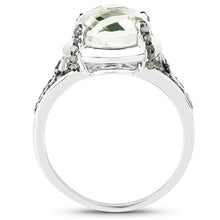 将图片加载到图库查看器，4.06 Carat Genuine Green Amethyst, Green Diamond &amp; White Diamond .925 Sterling Silver Ring
