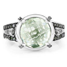 将图片加载到图库查看器，4.06 Carat Genuine Green Amethyst, Green Diamond &amp; White Diamond .925 Sterling Silver Ring

