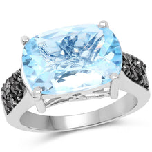 Load image into Gallery viewer, 3.96 Carat Genuine Baby Swiss Blue Topaz and Black Diamond .925 Sterling Silver Ring
