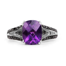 Load image into Gallery viewer, 2.87 Carat Genuine Amethyst and Black Diamond .925 Sterling Silver Ring
