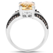 Load image into Gallery viewer, 2.79 Carat Genuine Citrine, Champagne Diamond &amp; White Diamond .925 Sterling Silver Ring
