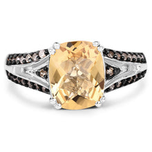 Load image into Gallery viewer, 2.79 Carat Genuine Citrine, Champagne Diamond &amp; White Diamond .925 Sterling Silver Ring
