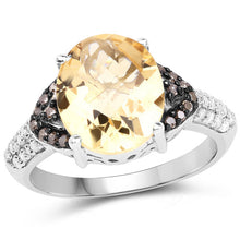 Load image into Gallery viewer, 4.65 Carat Genuine Citrine, Champagne Diamond &amp; White Diamond .925 Sterling Silver Ring
