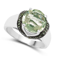Load image into Gallery viewer, 3.95 Carat Genuine Green Amethyst and Green Diamond .925 Sterling Silver Ring
