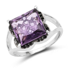 Load image into Gallery viewer, 4.58 Carat Genuine Amethyst &amp; Black Diamond .925 Sterling Silver Ring
