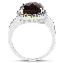 Load image into Gallery viewer, 4.85 Carat Genuine Smoky Quartz, Yellow Diamond &amp; White Diamond .925 Sterling Silver Ring
