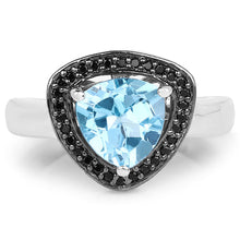 Load image into Gallery viewer, 2.06 Carat Genuine Swiss Blue Topaz and Black Diamond .925 Sterling Silver Ring
