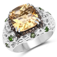 Load image into Gallery viewer, 4.13 Carat Genuine Citrine, Chrome Diopside &amp; Champagne Diamond .925 Sterling Silver Ring
