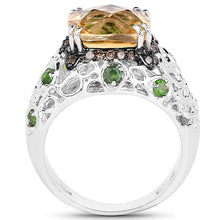 Load image into Gallery viewer, 4.13 Carat Genuine Citrine, Chrome Diopside &amp; Champagne Diamond .925 Sterling Silver Ring

