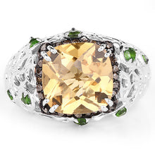 Load image into Gallery viewer, 4.13 Carat Genuine Citrine, Chrome Diopside &amp; Champagne Diamond .925 Sterling Silver Ring
