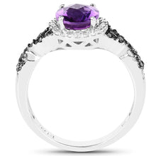 Load image into Gallery viewer, 1.64 Carat Genuine Amethyst, Black Diamond &amp; White Diamond .925 Sterling Silver Ring
