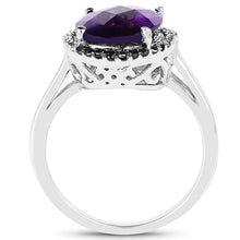 Load image into Gallery viewer, 4.52 Carat Genuine Amethyst, Black Diamond &amp; White Diamond .925 Sterling Silver Ring

