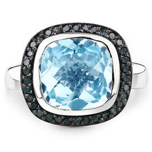 Load image into Gallery viewer, 5.23 Carat Genuine Swiss Blue Topaz and Black Diamond .925 Sterling Silver Ring
