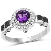 Load image into Gallery viewer, 1.02 Carat Genuine Amethyst, Black Diamond &amp; White Diamond .925 Sterling Silver Ring
