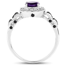 Load image into Gallery viewer, 1.02 Carat Genuine Amethyst, Black Diamond &amp; White Diamond .925 Sterling Silver Ring
