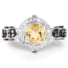 Load image into Gallery viewer, 1.06 Carat Genuine Citrine, Champagne Diamond &amp; White Diamond .925 Sterling Silver Ring
