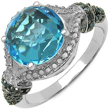 将图片加载到图库查看器，4.96 Carat Genuine Blue Topaz, Blue Diamond &amp; White Diamond .925 Sterling Silver Ring
