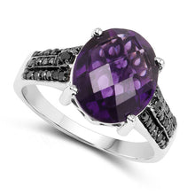 Load image into Gallery viewer, 3.96 Carat Genuine Amethyst &amp; Black Diamond .925 Sterling Silver Ring
