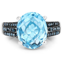 Load image into Gallery viewer, 5.51 Carat Genuine Baby Swiss Blue Topaz and Blue Diamond .925 Sterling Silver Ring

