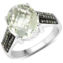 将图片加载到图库查看器，4.41 Carat Genuine Green Amethyst and Green Diamond .925 Sterling Silver Ring
