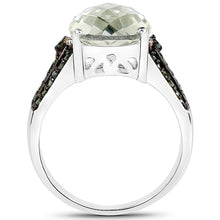 将图片加载到图库查看器，4.41 Carat Genuine Green Amethyst and Green Diamond .925 Sterling Silver Ring
