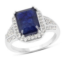 将图片加载到图库查看器，4.80 Carat Glass Filled Sapphire and White Topaz .925 Sterling Silver Ring
