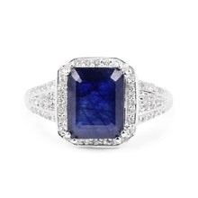 将图片加载到图库查看器，4.80 Carat Glass Filled Sapphire and White Topaz .925 Sterling Silver Ring
