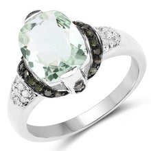 将图片加载到图库查看器，2.92 Carat Genuine Green Amethyst, Green Diamond &amp; White Diamond .925 Sterling Silver Ring

