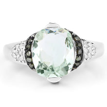 将图片加载到图库查看器，2.92 Carat Genuine Green Amethyst, Green Diamond &amp; White Diamond .925 Sterling Silver Ring
