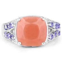 Load image into Gallery viewer, 3.97 Carat Genuine Peach Moonstone and Tanzanite .925 Sterling Silver Ring
