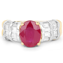 Load image into Gallery viewer, 14K Yellow Gold Plated 4.72 Carat Glass Filled Ruby and White Topaz .925 Sterling Silver Ring

