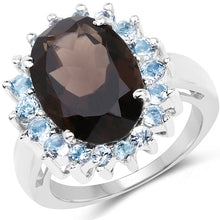 Load image into Gallery viewer, 6.79 Carat Genuine Smoky Quartz &amp; Blue Topaz .925 Sterling Silver Ring
