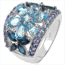 Load image into Gallery viewer, 6.06 Carat Genuine Blue Topaz, London Blue Topaz &amp; Tanzanite .925 Sterling Silver Ring
