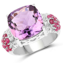 将图片加载到图库查看器，6.55 Carat Genuine Amethyst, Ruby and White Topaz .925 Sterling Silver Ring
